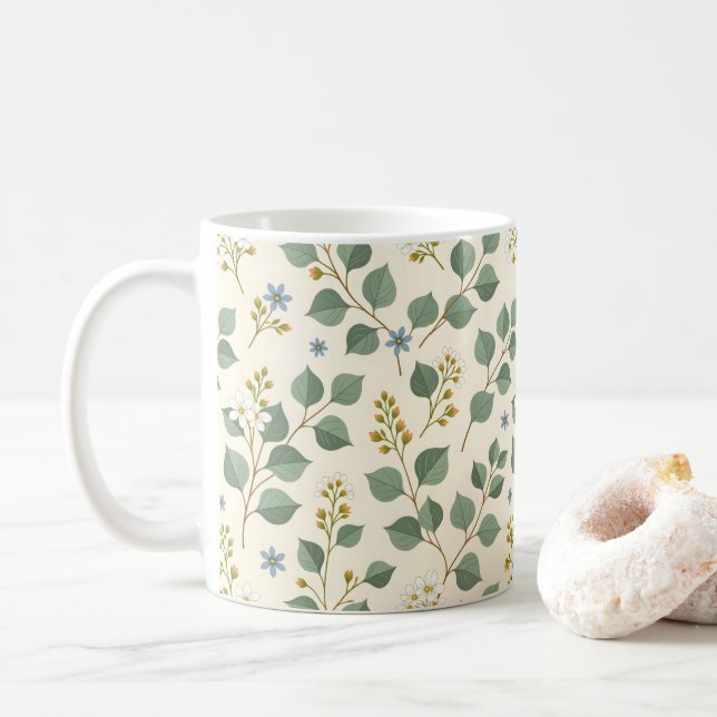 Taza De Café Patrón floral continuo de eucalipto (Con donut)