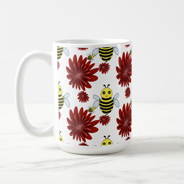 Taza De Café Patrón floral de abejas (Izquierda)