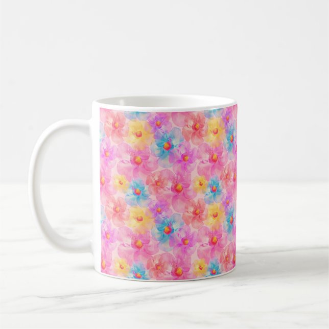 Taza De Café Patrón floral de acuarela retro (Izquierda)
