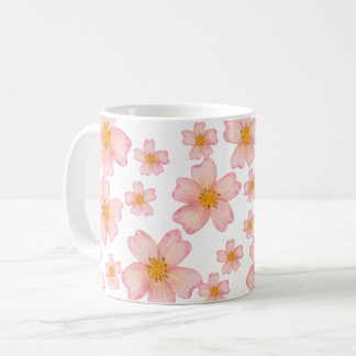 Taza De Café Patrón floral de acuarela rosa
