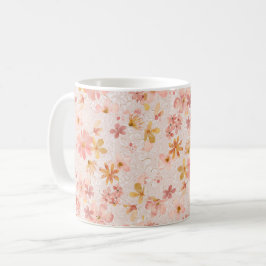 Taza De Café Patrón floral de acuarela rosa sonrojado