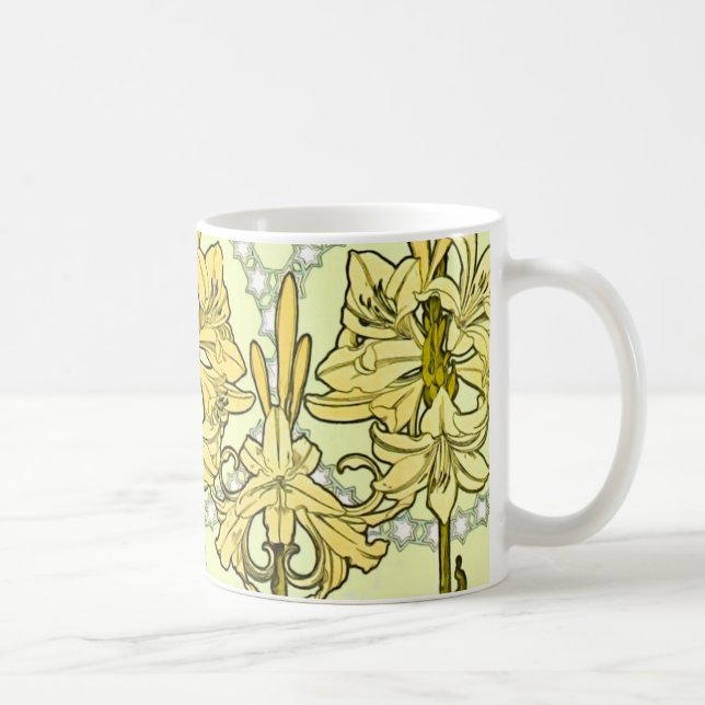 Taza De Café Patrón floral de Alfonse Mucha Art Nouveau Lily (Derecha)