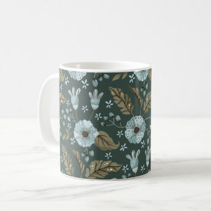 Taza De Café Patrón floral de Boho Azul