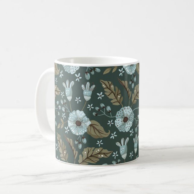 Taza De Café Patrón floral de Boho Azul (Anverso izquierdo)
