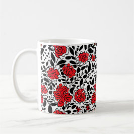 Taza De Café Patrón floral de bonito en rojo, negro y blanco