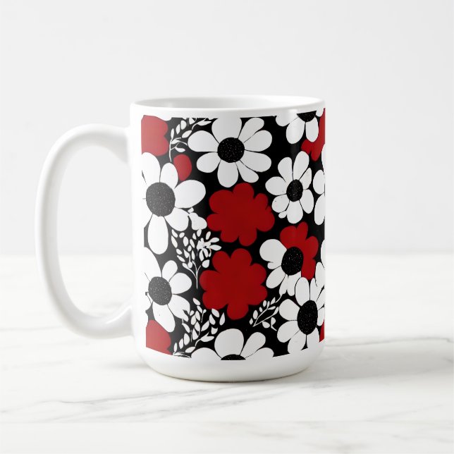 Taza De Café Patrón floral de bonito en rojo, negro y blanco (Izquierda)