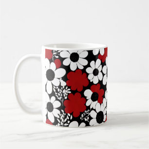 Taza De Café Patrón floral de bonito en rojo, negro y blanco