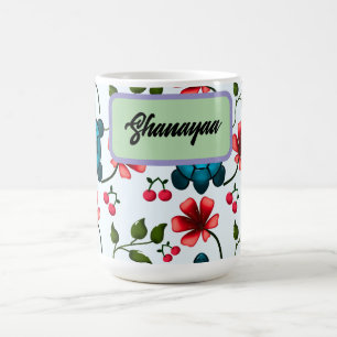 Taza De Café Patrón floral de cereza tropical personalizada de