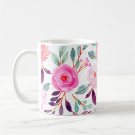 Taza De Café Patrón floral de ciruela rosada Lilac