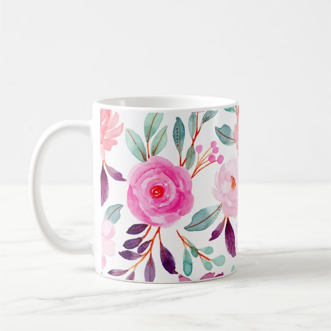Taza De Café Patrón floral de ciruela rosada Lilac (Izquierda)