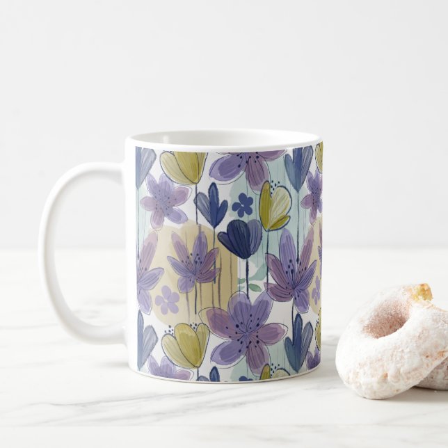 Taza De Café Patrón floral de color acuático (Con donut)