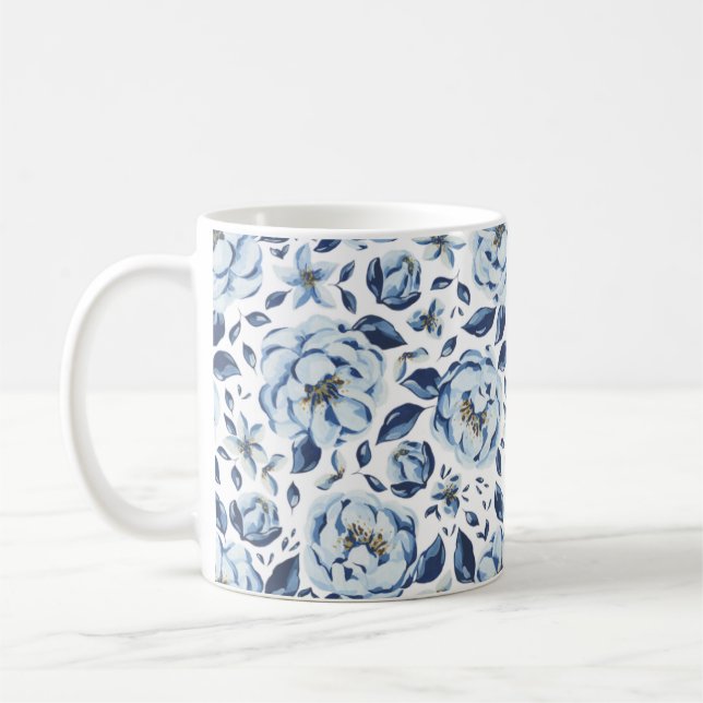 Taza De Café Patrón floral de color azul (Izquierda)