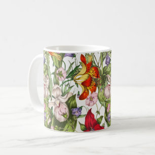 Taza De Café Patrón floral de color de agua de color vintage