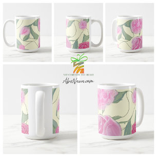 Taza De Café Patrón floral de color rosa vintage en beige