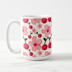 Taza De Café Patrón floral de flor de cerezo, flores rosadas