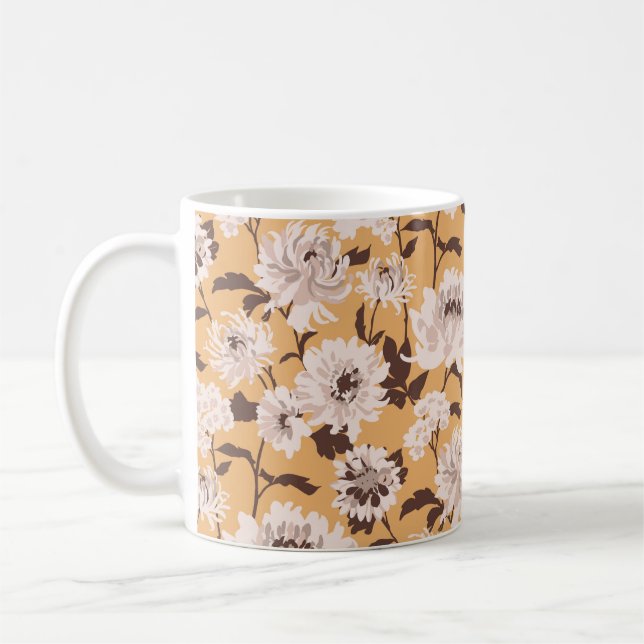 Taza De Café Patrón floral de flores blancas pintadas (Izquierda)