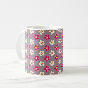 Taza De Café Patrón floral de flores carmesí y blancas sobre un