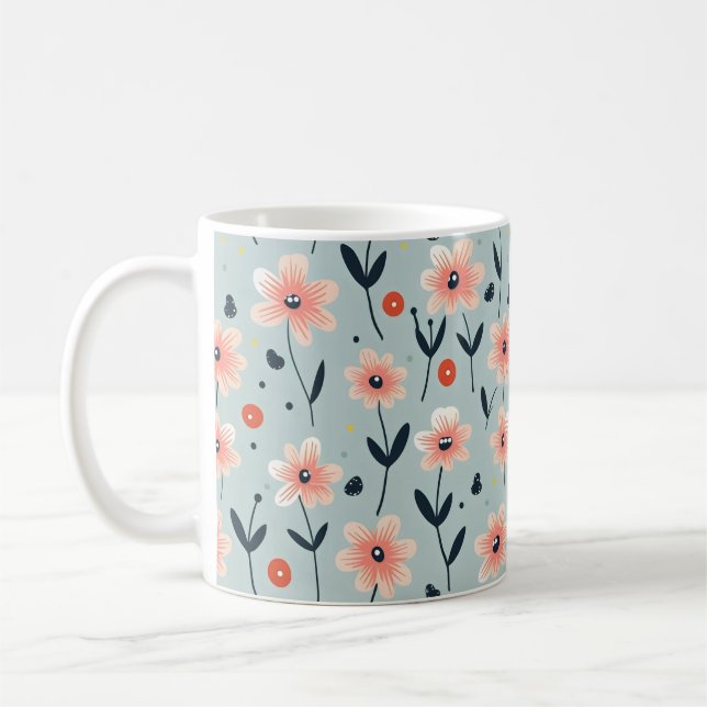 Taza De Café Patrón floral de flores rosas (Izquierda)