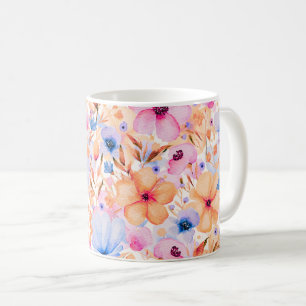 Taza De Café Patrón floral de flores silvestres en acuarela col