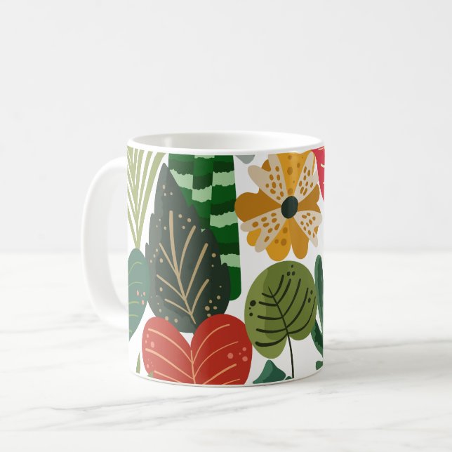 Taza De Café Patrón floral de follaje botánico moderno (Anverso izquierdo)