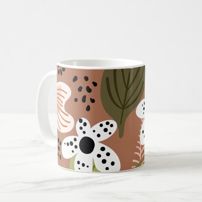Taza De Café Patrón floral de follaje de Bonito moderno (Anverso izquierdo)
