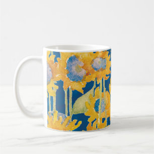 Taza De Café Patrón floral de girasol azul