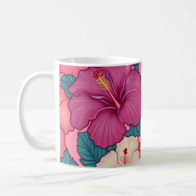 Taza De Café Patrón floral de hibiscos tropicales (Izquierda)