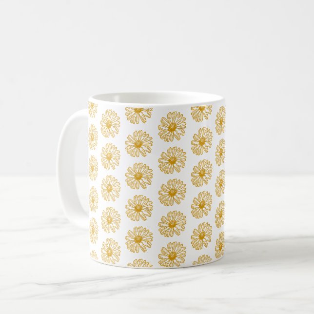 Taza De Café Patrón floral de margarita dorada (Anverso izquierdo)