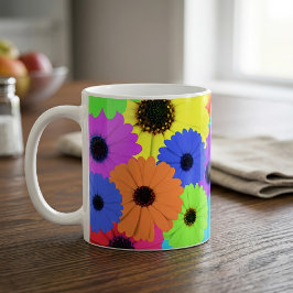 Taza De Café Patrón Floral de Margarita Psicodélica Colorida