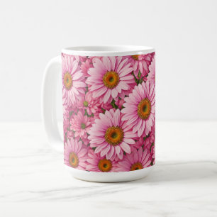 Taza De Café Patrón floral de margaritas rosa retro