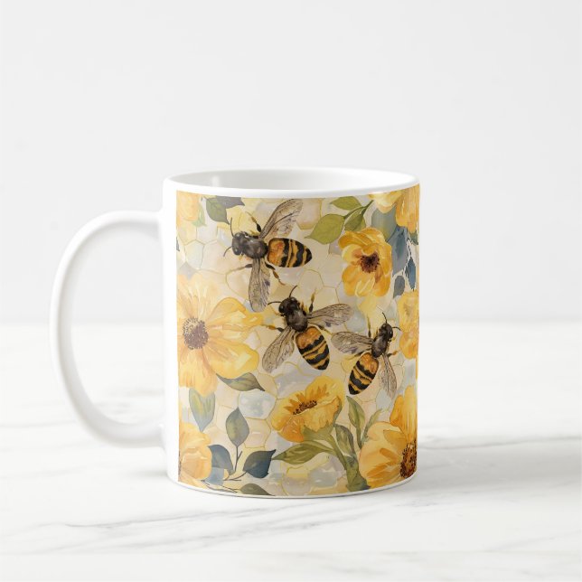 Taza De Café Patrón floral de miel de abeja de miel (Izquierda)