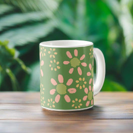 Taza De Café Patrón floral de moda suave margarita rosa verde