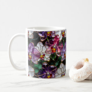 Taza De Café Patrón Floral de Mosaico de Vidrio Pintado de Orqu