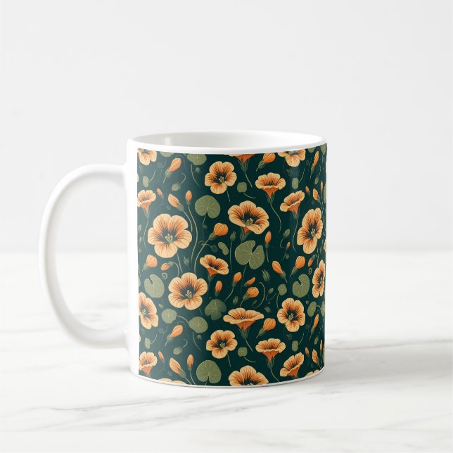 Taza De Café Patrón floral de nasturcio vibrante (Izquierda)