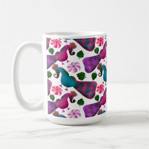 Taza De Café Patrón floral de pájaro lindo Pájaros coloridos