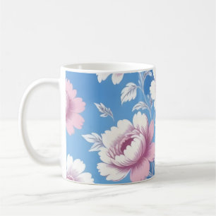 Taza De Café Patrón floral de peones rosados