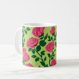 Taza De Café Patrón floral de rosa rosa