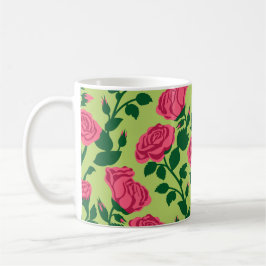 Taza De Café Patrón floral de rosa rosa
