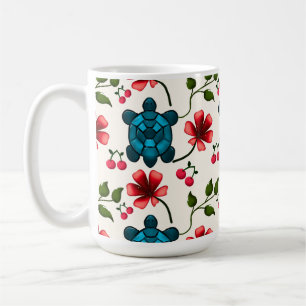 Taza De Café Patrón floral de tortuga linda