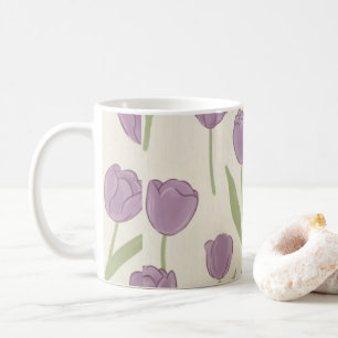 Taza De Café Patrón Floral de Tulipán Púrpura