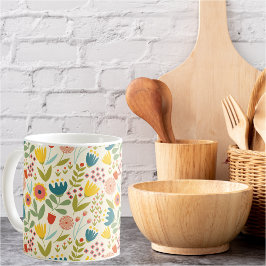 Taza De Café Patrón floral de verano escandinavo Colores brilla