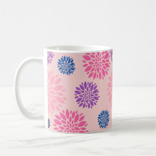 Taza De Café Patrón floral decorativo rosa, púrpura y azul