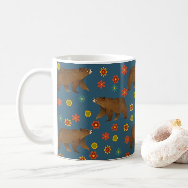 Taza De Café Patrón floral del oso (Con donut)