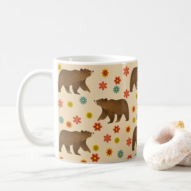 Taza De Café Patrón floral del oso (Con donut)