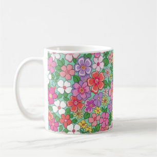 Taza De Café Patrón Floral Ditsy Caprichoso Pastel en Aqua Ment