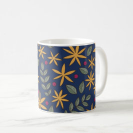 Taza De Café Patrón Floral Dorado Diseño Botánico