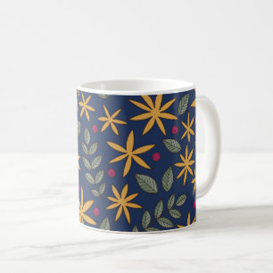 Taza De Café Patrón Floral Dorado Diseño Botánico