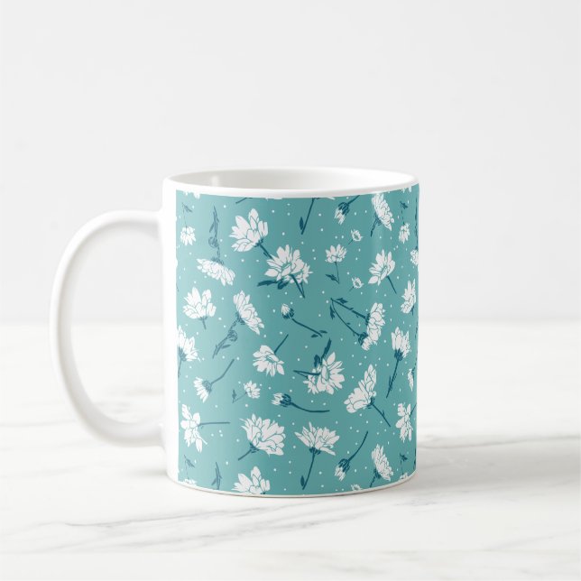 Taza De Café Patrón floral elegante - Botánico Verde azulado y  (Izquierda)