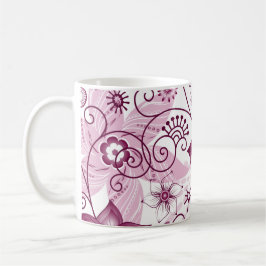 Taza De Café Patrón floral en espiral rosa y blanco