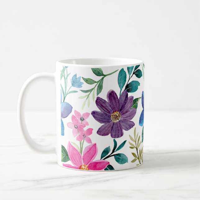 Taza De Café Patrón floral esmeralda tropical rosa azul (Izquierda)